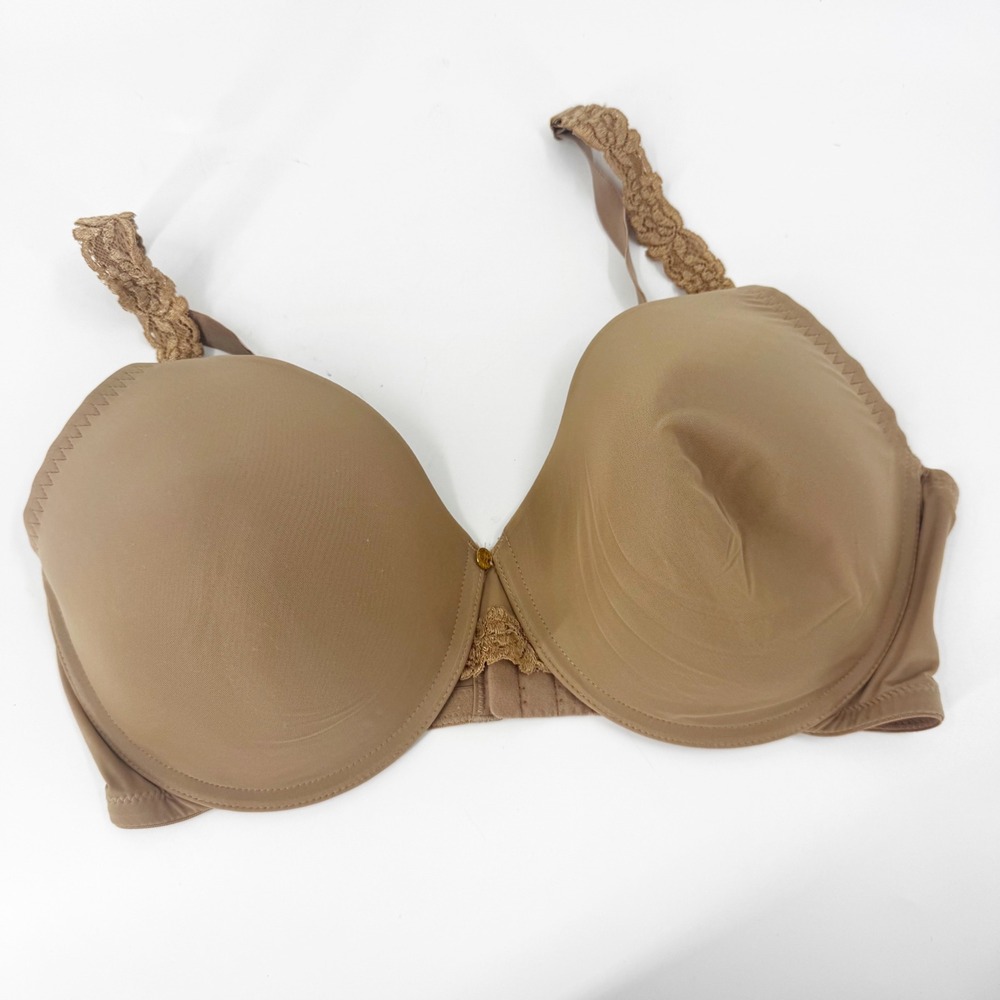 Natori Tan Nude Lace Trim Underwire Molded Cup Bra 34DDD 34E